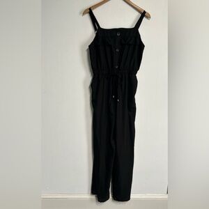 Blush Women's XL Black Jumpsuit SHEER Pockets‎ Tie Waist Boho Fairy Coquette
